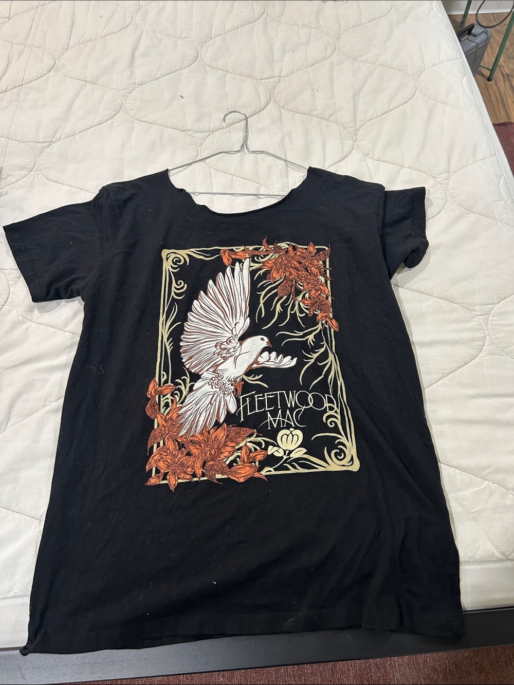 Black Short Sleeve Graphic Tee with White Dove